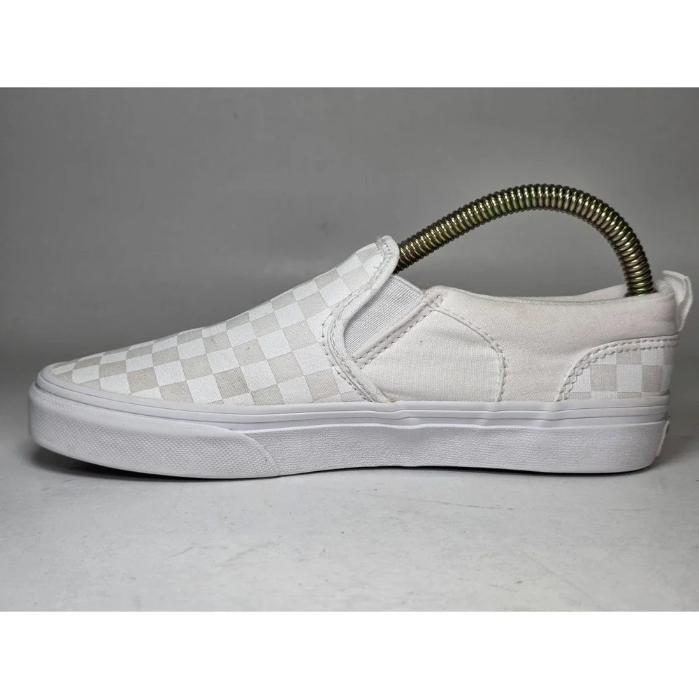 VANS Checkerboard Youth Sneakers Size 4 White Cream Low Top Slip On Shoes 500714